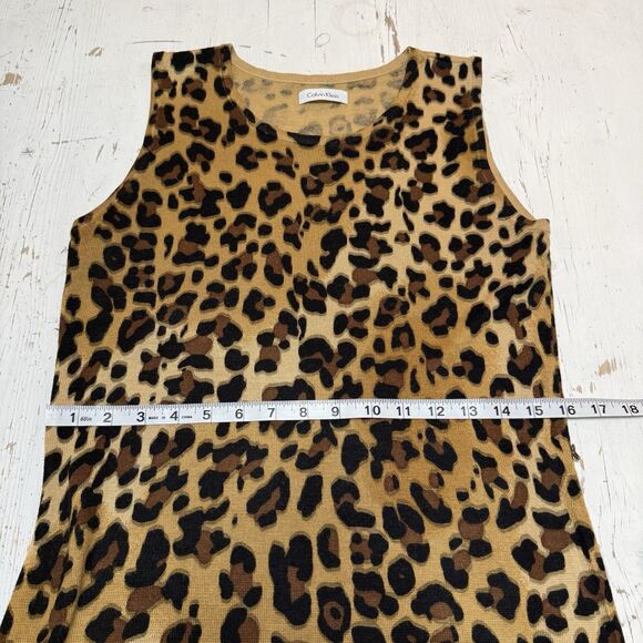 Calvin Klein Dress Women’s S Brown & Black Leopard Print Knit Sleeveless Shift - Picture 7 of 9